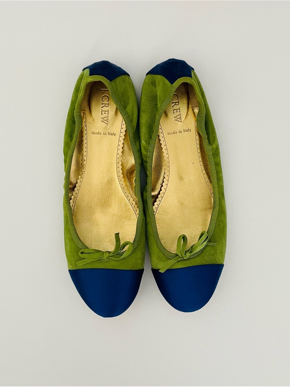 J. Crew Green Suede Ballet Flats with Blue Cap - Picture 2 of 7